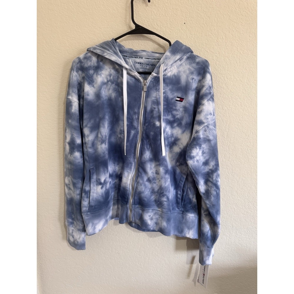 Tommy Hilfiger Sport Women's Tie Dye Drawstring Hooded zip up Sweat‎ Jacket